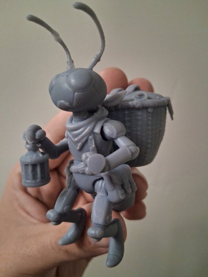 Finished resin print of a mechanical antfolk traveler