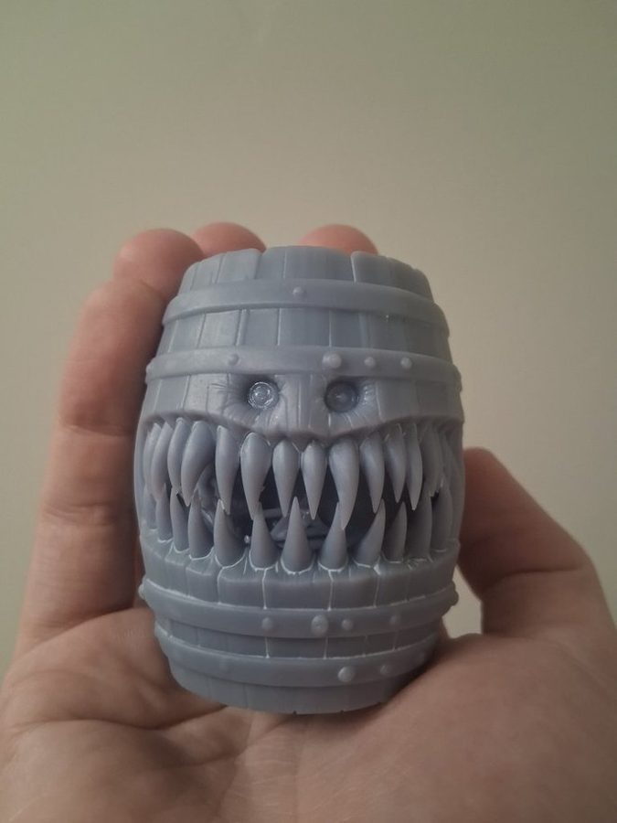 Finished resin print of a barrel mimic